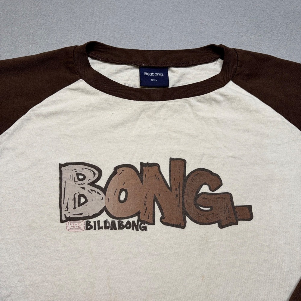 Billabong Long Sleeve Shirt Mens XXL Brown Cream Raglan Bong Graphic Vintage